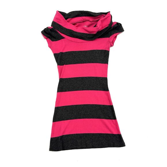 Vtg Y2K Express Drape Cowl Neck Knit Top Dress Striped McBling Glam Club XS Pink - Picture 1 of 7